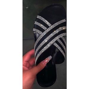 Black faux diamond soft jellie sandals